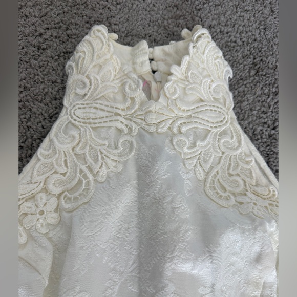 Elegant Ivory Lace Mock Neck Halter Midi Dress Formal Evening Party Size 8 - Picture 7 of 11